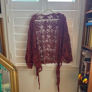Boho Lace Women Top in Burgundy